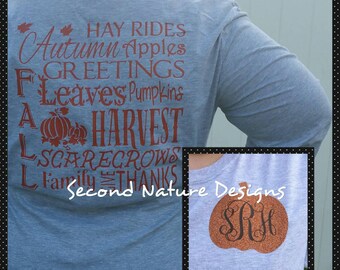 Monogrammed Fall Subway Word Art T-Shirt / Women's Fall Monogrammed Shirt / Pumpkin Monogram Shirt