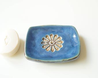 Draining Soap Dish, Blue Soap Dish, Rectangle Soap Dish, Ceramic Soap Dish, Soap Holder, Bathroom Accessory, Soap Tray, Handmade Soap Dish