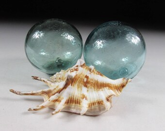 Pair of Small Hand Blown Glass Fishing Floats, Koedo