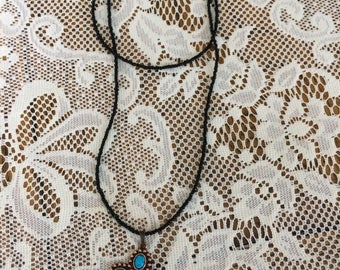 Black Seed Bead Wrap/Long Necklace with Cross