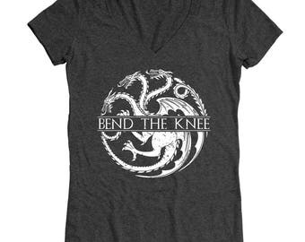 Bend The Knee Got Daenerys Targaryen Women's Tri-Blend V-Neck T-Shirt DT1918
