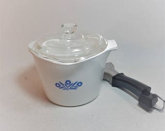 Vintage Corning Ware Cornflower Blue Saucemaker With Detachable Handle and Glass Lid