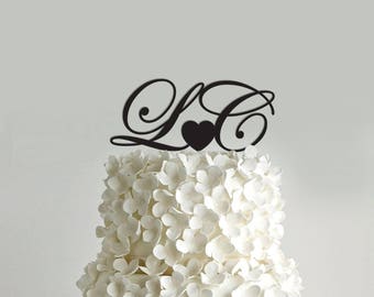 Initials cake topper custom wedding cake topper with initials and heart
