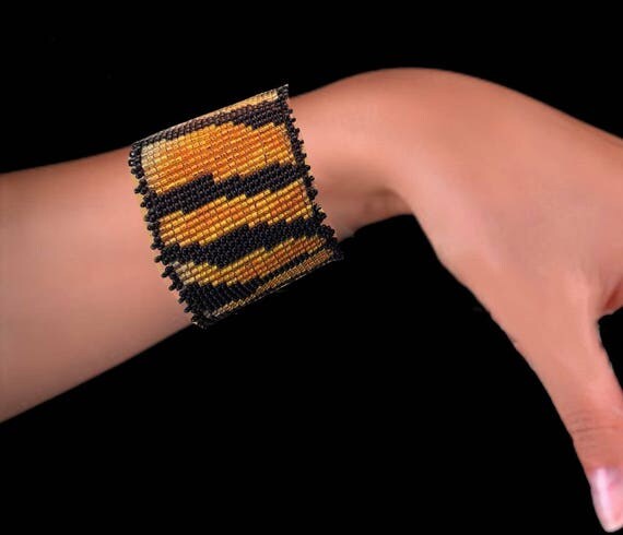 Tiger Skin Bead Bracelet Original Fashion Design Extravaganza Gift Designer Cuff Wide Men Women
