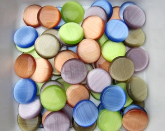 Lot 50 cabochons CatEye glass, blue, green, orange, blonde, Purple 12mm