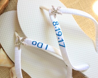 FLIP FLOPS Modern chic Brooklyn wedding, customized wedding flats, I do Flip Flops, Bridal shoes, Bride Wedding Flip Flops, White Sandals