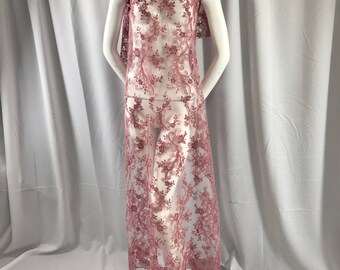 Red Autumn Dance Flower Embroider With Sequins On A Mesh Lace By The Yard