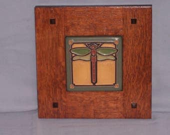 Framed Arts and Crafts Tile-Mission Style Frame-Dragonfly-Home Sweet Home