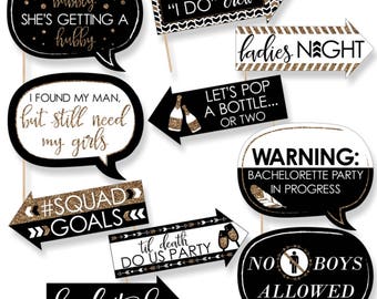 Bride Tribe - Funny Bachelorette Party Photo Booth Props - Black and Gold Bridal Shower Party Photo Booth Prop Kit - 10 Props & Dowels