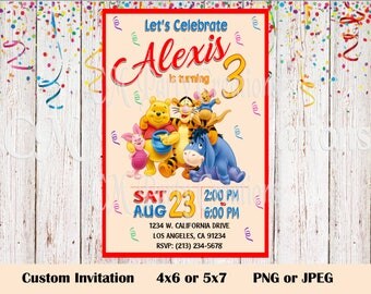 Winnie the Pooh Birthday Invitation, Custom Birthday Invitation