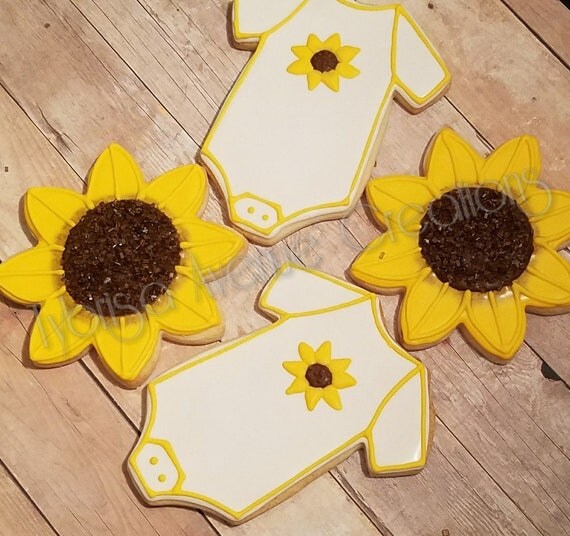 12 Sunflower Baby Shower Cookies Summer Baby Shower Favors