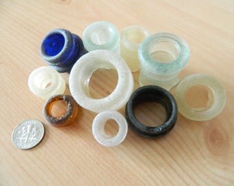 Genuine beach found sea glass bottle necks for crafts