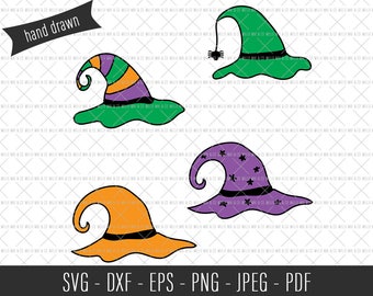 Witch Hat SVG, Hand Drawn Cut File, Witch Hat Cut File, Halloween SVG, Halloween Cut File, Halloween Clip Art, Commercial SVG, Witches Hats