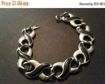 SALE Vintage Silver Bracelet Black Enamel Costume Jewelry