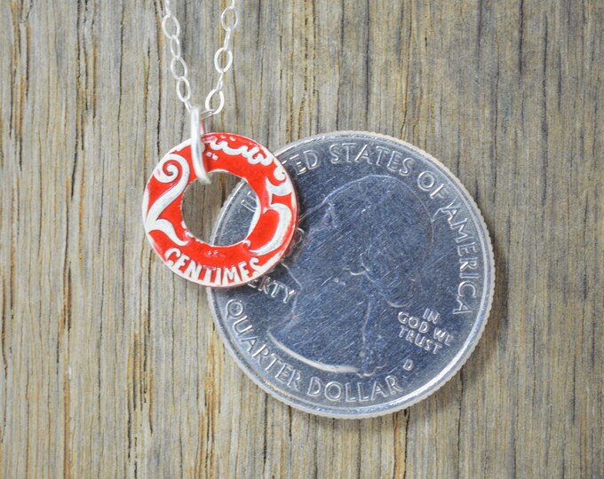 Moroccan Coin Necklace, Red Coin Necklace, Coin Art, Morocco, Silver Coin, Moroccan Art, Boho Necklace, Two-Sided, Coin Charm, Charm