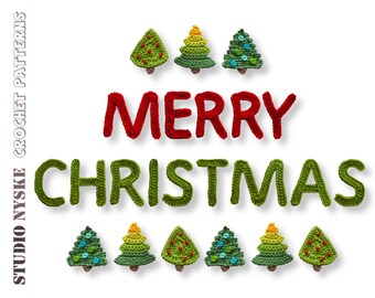 Christmas pattern appliques crochet text and trees embellishment Holidays PDF