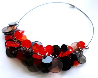 Modern Necklace, Black and Red Plexiglass Necklace, Choker Necklace, Bold Statement Necklace, Minimal Jewelry, Acrylic Bib Necklace