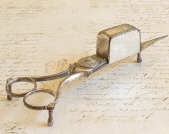 Antique Georgian candle snuffer and wick trimmer, silver metal
