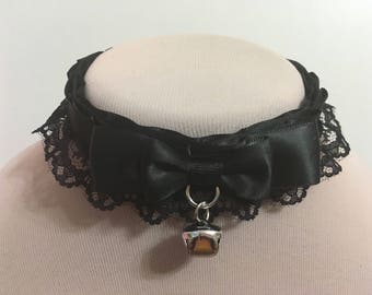 Made to Order All Black Kitten Play Collar - Day Collar - BDSM Collar - DDLG Collar - Ribbon Collar - Pet Play Collar