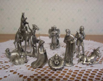Eight Piece Hudson Fine Pewter Nativity Set 1983