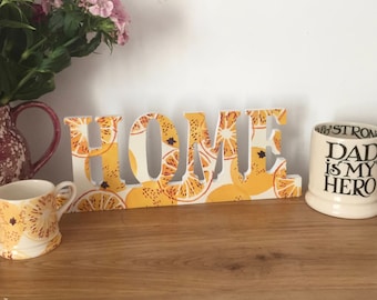 Decoupaged Free Standing and Wall Hanging 'HOME' in Emma Bridgewater's Black Toast Marmalade