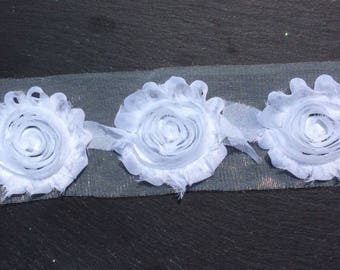 Shabby Flowers, Chiffon Frayed Flowers, White Flowers, White Shabby Flowers, Flower Embellishment