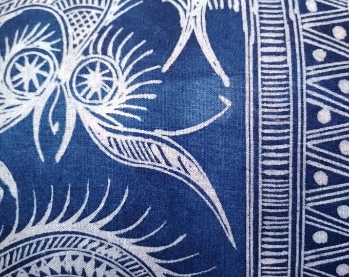 11"x 20" Blue Miao Vintage Batik Pillow Cover, Hill Tribe Cotton Batik Pillow Case, Boho Throw Pillow, Ethnic Costume Textile Cushion Cover