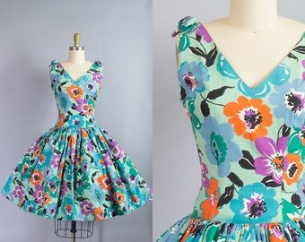 1980s Floral Sundress/ XS (34B/24W)