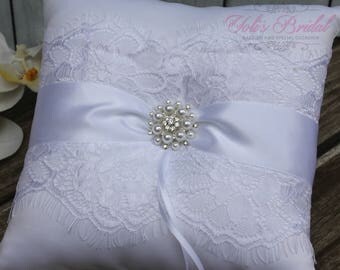 FAST SHIPPING!! Romantic Ring Pillow, White Ring Pillow, Vintage Ring Pillow, Ring Bearer Pillow, Shabby Chic Ring Pillow, Lace Ring Pillow