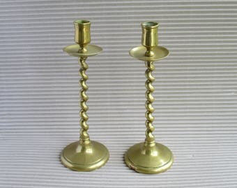 Vintage Brass Candlesticks, Barley Twist, Old Brass, Candle Holder, Mantle Decor, Thanksgiving Christmas Ambience, Lighting
