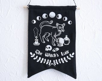 The Witch's Lair Wall Hanging, Witchy Goth Wall Banner