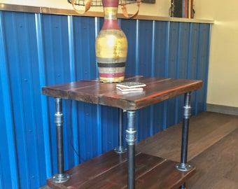 Industrial Wood and Pipe End Table/Rustic End Table/Industrial Side Table/Industrial Pipe End Table/Pipe Table/Rustic Painted End Table