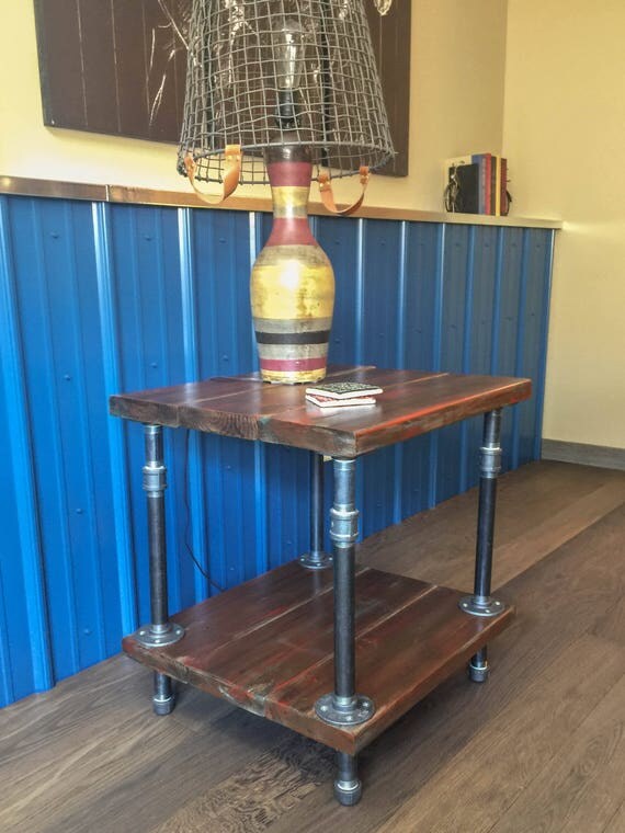 Industrial Wood and Pipe End Table/Rustic End Table/Industrial