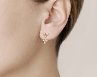 Minimalist Ear Jacket - Dainty Ear Jacket - Zircon Ear Jacket - Flower Ear Jacket - Delicate Front Back Earrings - Gold Filled Ear Jacket
