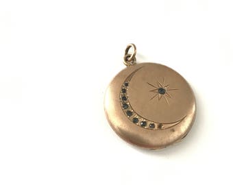 Vintage Crescent Moon and Star Paste Locket