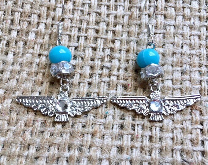 Thunderbird Earrings, Totem Earrings, Tribal Bird Earrings, Thunderbird Totem, Cowgirl Earrings, Native American, Blue Bird Earrings, OOAK