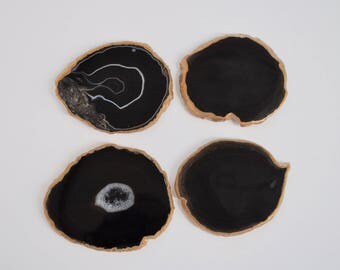 Black Agate Coaster Set // Gold Edge // Set of 4 // Home Decor // Gift Idea