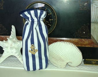 cotton nautical Navy and white striped travel kit