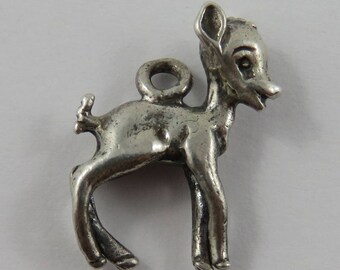 Bambi Baby Deer Fawn Sterling Silver Vintage Charm For Bracelet