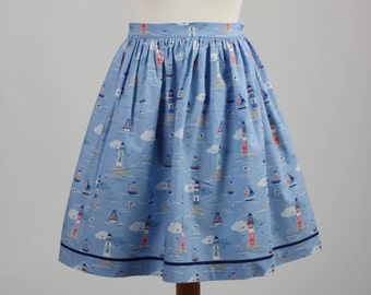 1950's Style Seaside Print Summer Skirt/ Full skirt/ Gathered skirt
