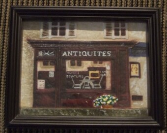 French Cafe Decor, French Antique Picture, French Street Picture, Store Sign, French Street Business Sign, Framed Artwork, Antiquites