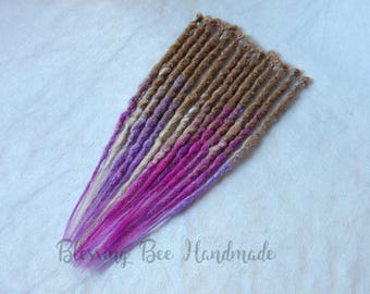 Purple and pink synthetic dreads, blonde dreadlocks, accent set single ended dread extensions, fantasy pixie hair, faux blonde dreadlocks