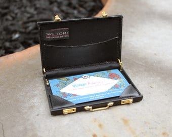 Vintage Wilson's Leather Mini Briefcase Business Card Holder // Miniature // Business Card Holder Black Leather