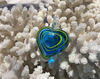 SUPPLY: Blue Murano Glass Heart Pendant/ Lampwork Pendants / Glass Heart / Heart Charm /Blown Glass Pendant / 35x30x10mm. {C4-90#00699}