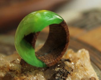 Girlfriend gift|for|her nature inspired wedding gift|for|wife jewelry wooden ring green boho ring natural resin ring organic jewelry rustic