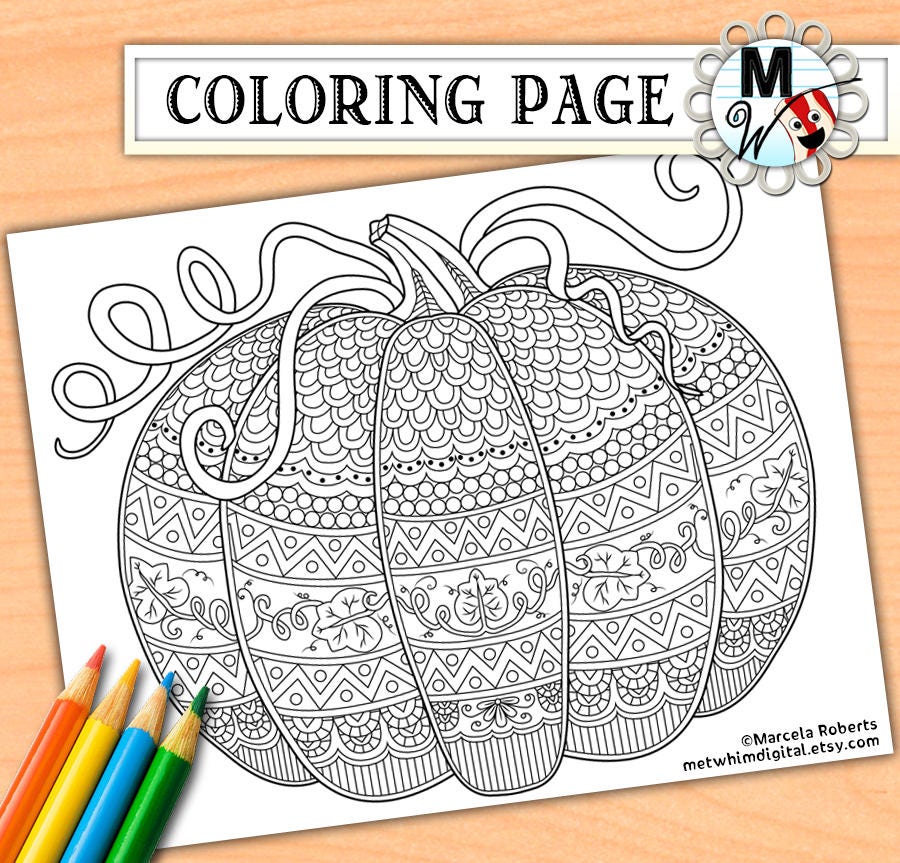 Pumpkin Coloring Page for Adults Fall Adult Coloring Page