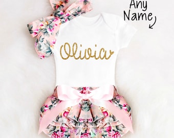 Baby Girl Gift Baby Shower Gift Girl Personalized Baby Girl Outfit Personalized Floral Bloomers Baby Bloomers Baby Girl Clothes 1