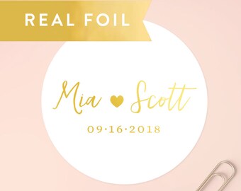 Gold Wedding Stickers, Wedding Favors Stickers, Foil Stickers, Wedding Labels, Wedding Date Stickers, Custom Wedding Stickers, SET OF 20