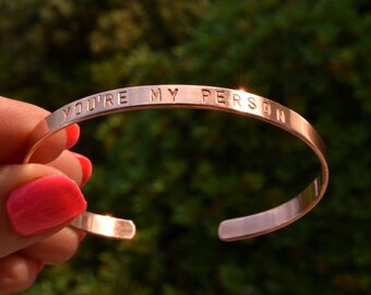 Custom Bracelet, You're my person, Greys Anatomy, Custom Name, Custom Cooperates, Graduation Copper Hand Stamped braccialetto personalizzato