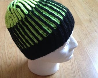 Brioche Beanie - black and hi-vis/neon yellow - adult medium